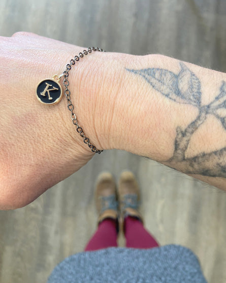 Initial Black Charm Bracelet