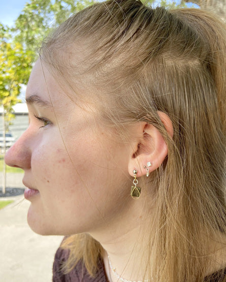 Brass Square + Raw Brass Tear Drop Mixed Metal Silver Stud Earrings