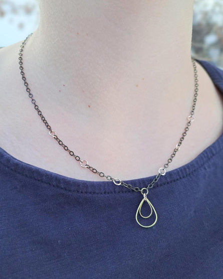 Double Tear Drop Dainty Brass Minimalist Necklace