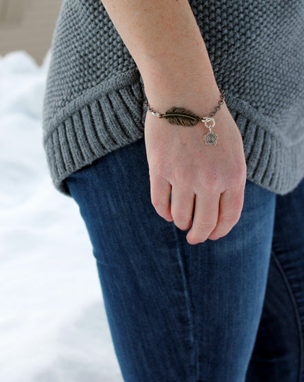 Feather + Flower Mixed Metal Bracelet