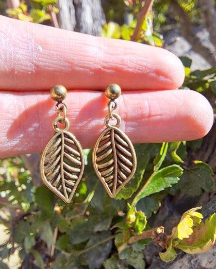 Leaf Brass Stud Earrings