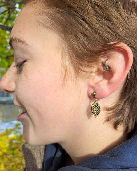 Leaf Brass Stud Earrings