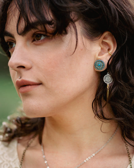 mandala + brass spike mixed metal earrings