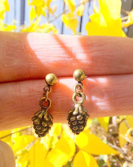 Pine Cone Brass Stud Earrings