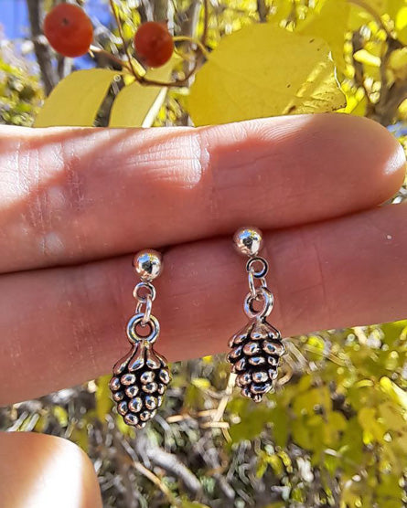 Pine Cone Silver Stud Earrings