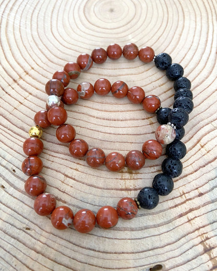 red jasper + lava stone diffuser bracelet