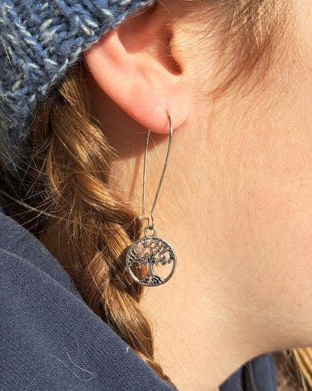 Small Tree Silver Drop Earrings