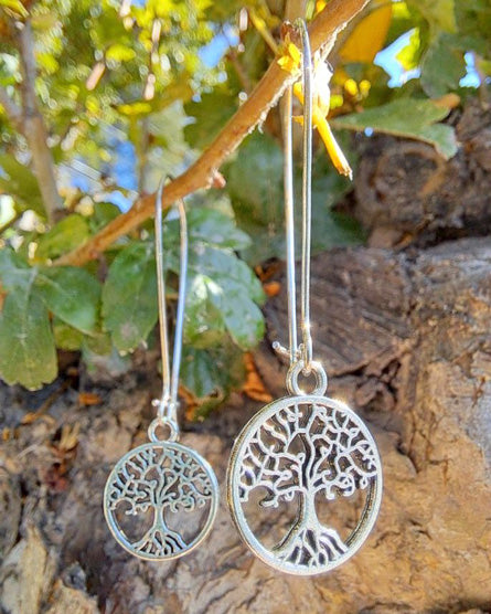 Small Tree Silver Drop Earrings