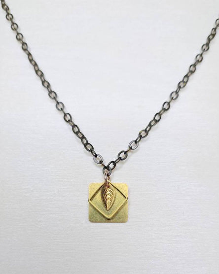 Square Leaf Dainty Brass Minimalist Necklace