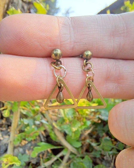 Triangle Raw Brass Mixed Metal Stud Earrings