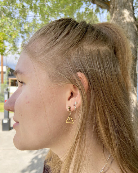 Triangle Raw Brass Mixed Metal Stud Earrings