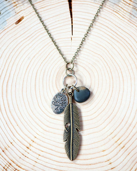 Charmed Guardian Silver Feather Necklace – Tumbled Earth