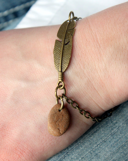 feather + river stone bracelet