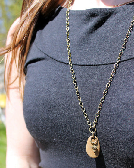 Brass Pine Cone + Stone Necklace – Tumbled Earth
