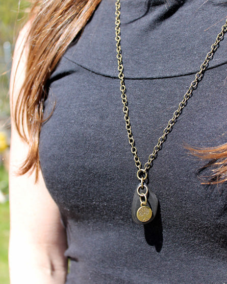 brass tree + stone necklace