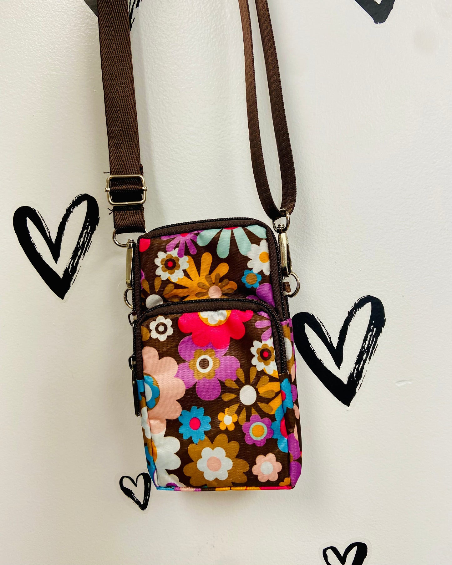 Mini Floral Crossbody + Arm Bag: Brown Collection