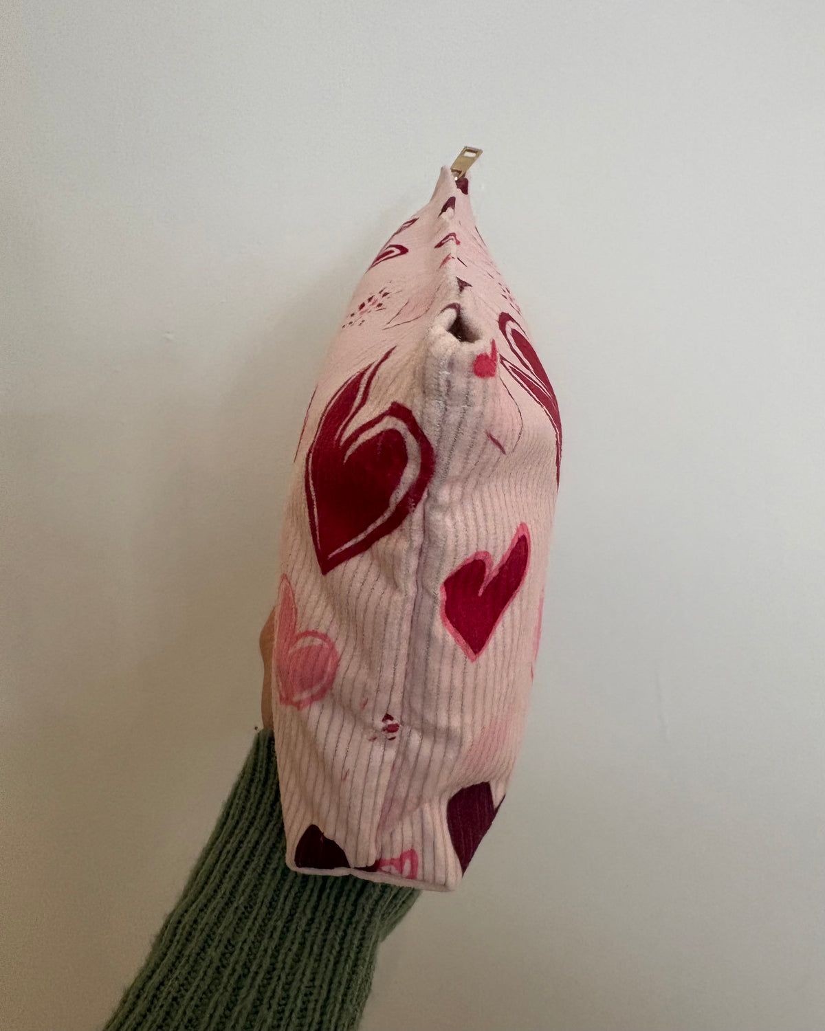 Pink + Red Heart Corduroy Cosmetic Bag