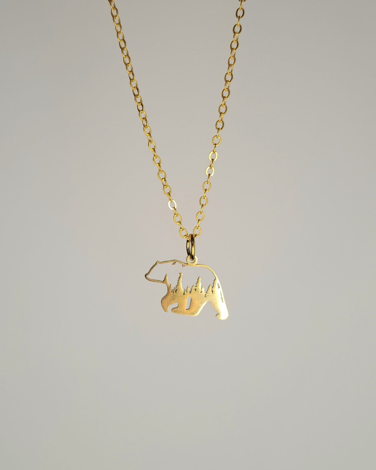 Gold Bear + Mountain Necklace