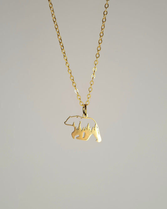 Gold Bear + Mountain Necklace