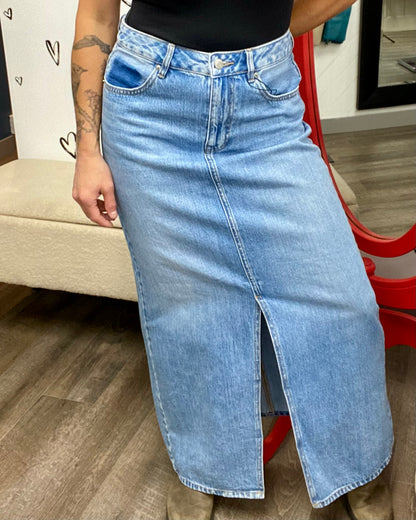 The Hart Slit Long Denim Skirt