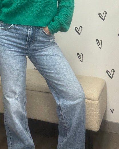 The Tessa High Rise Wide Leg Distressed Jeans