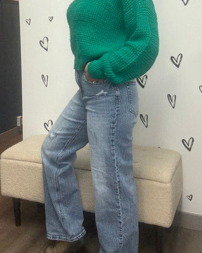 The Tessa High Rise Wide Leg Distressed Jeans