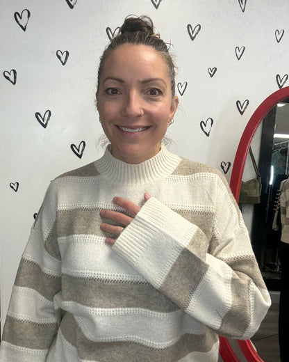 The Inez High Neck Stripe Knit Sweater