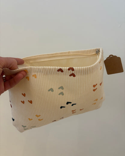 Heart Corduroy Cosmetic Bag