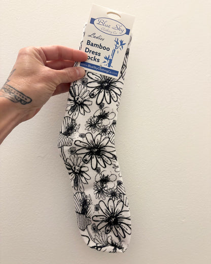 Flower Sketch Bamboo Dress Socks 🍁
