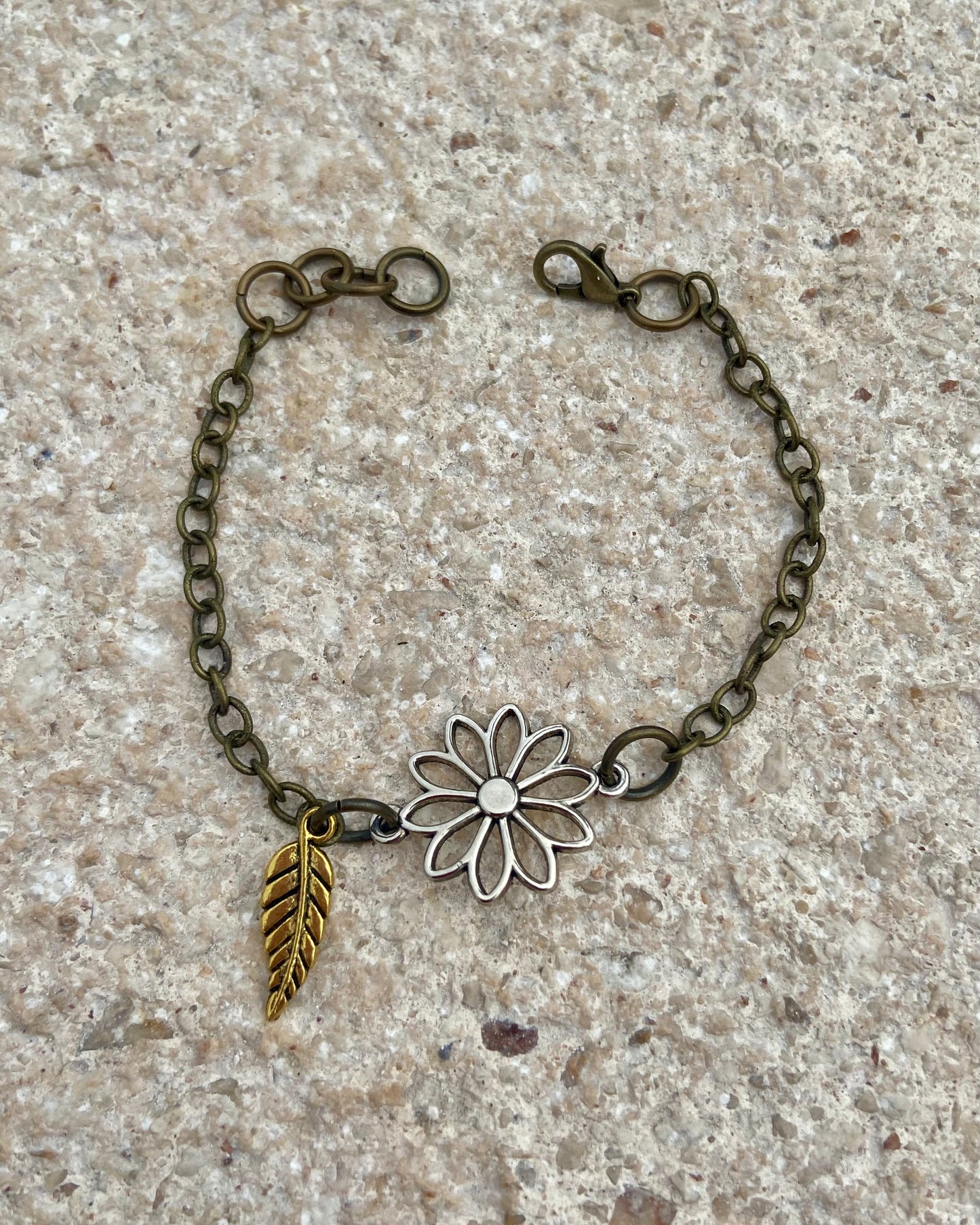 Mixed Metal Silver Flower + Leaf Bracelet