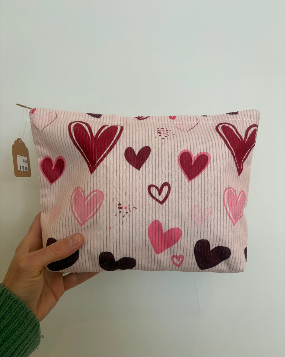 Pink + Red Heart Corduroy Cosmetic Bag