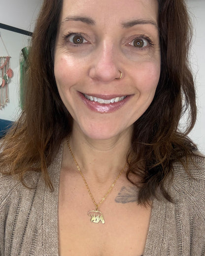 Gold Bear + Forest Necklace