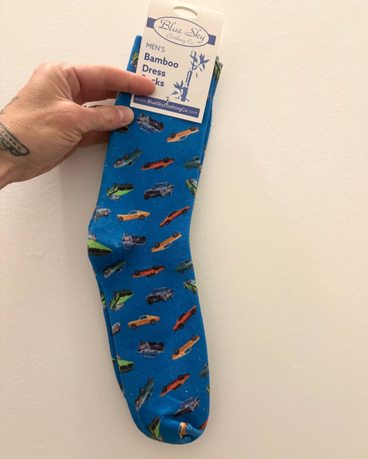 Blue Muscle Car Men's Bamboo Dress Socks 🍁