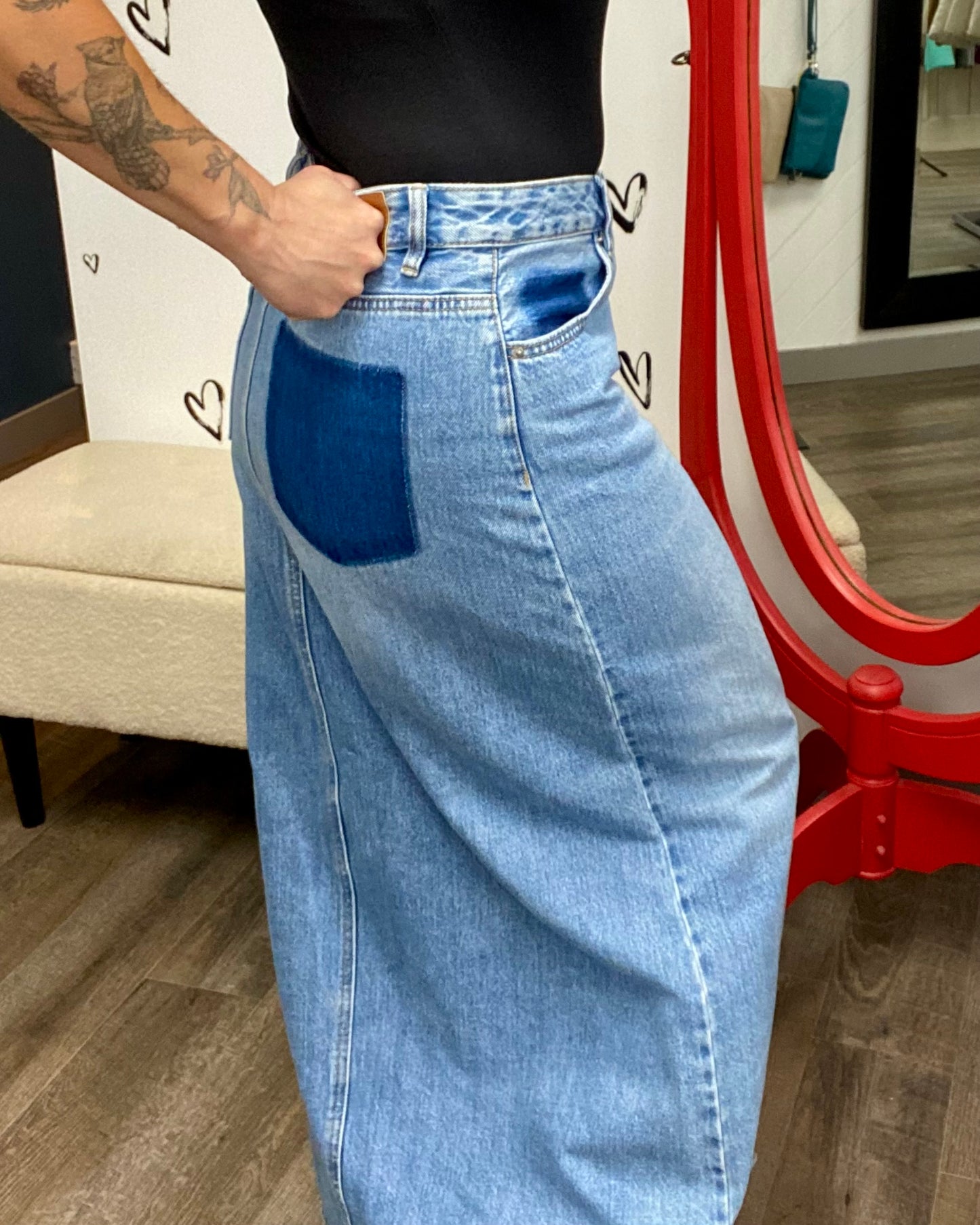 The Hart Slit Long Denim Skirt