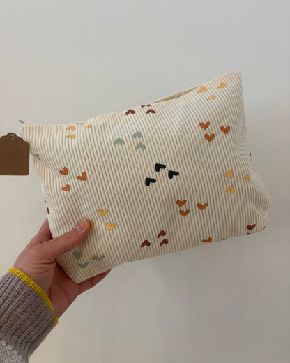 Heart Corduroy Cosmetic Bag