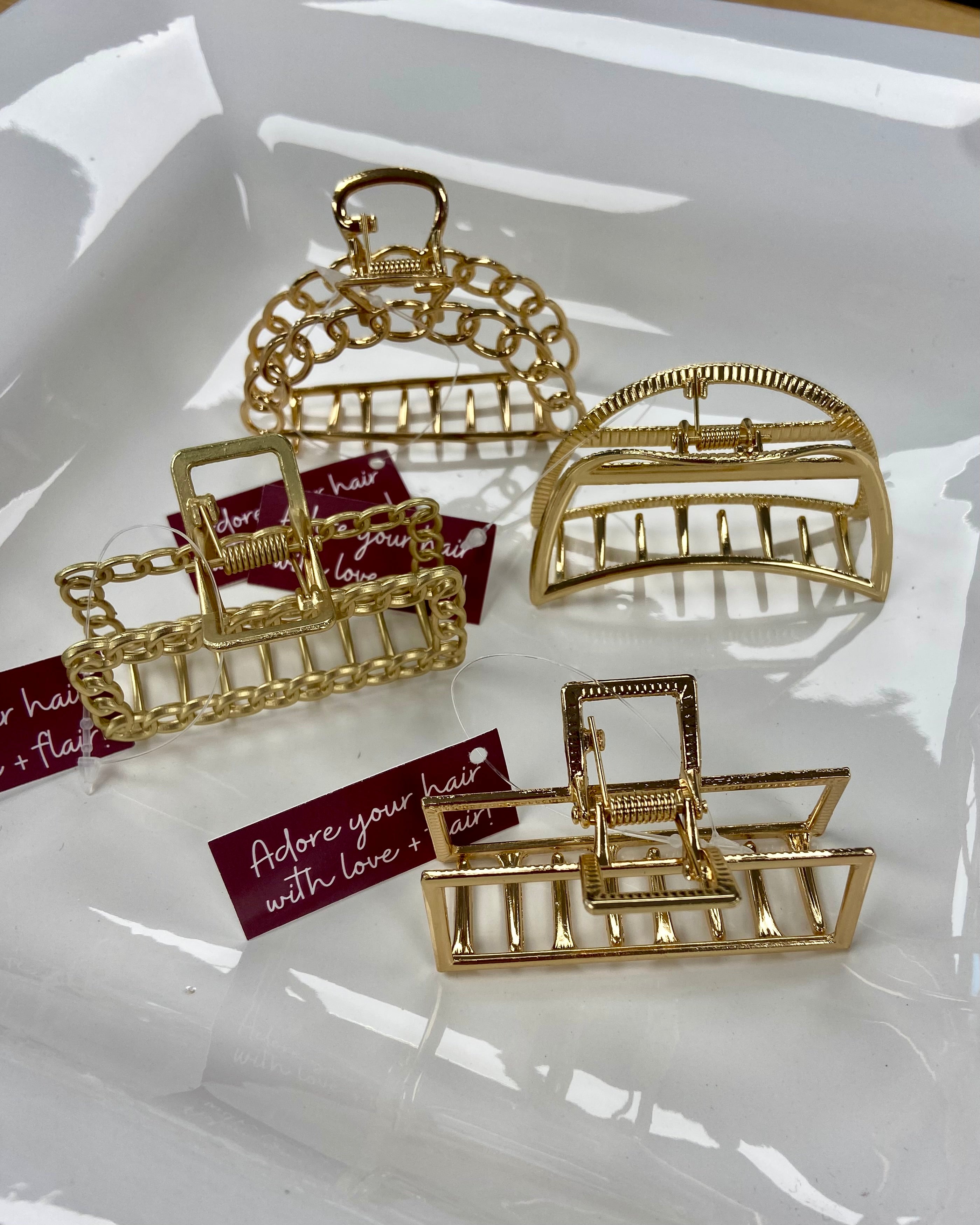 Triomphe Gold Finish Hair Claw Set - Small & Medium Metal Clips For Women (Bohemian Style)