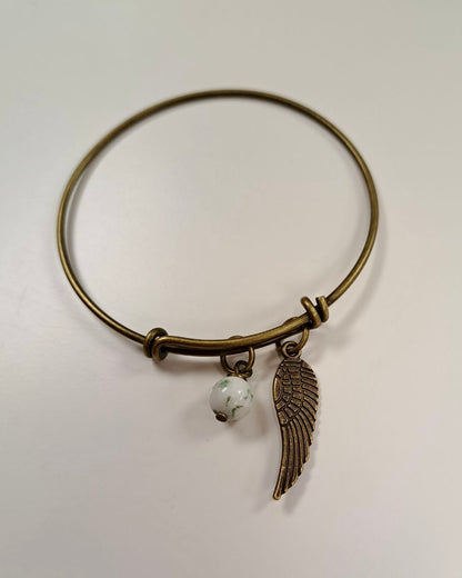 Angel Wing + Sodalite Brass Bangle Bracelet