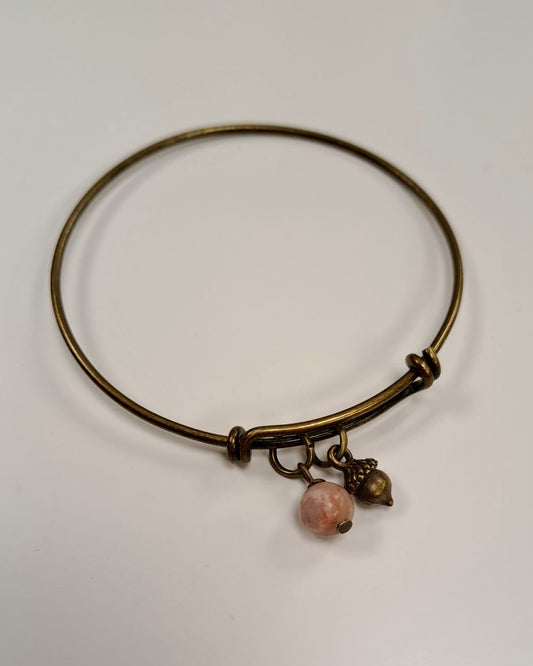 Acorn + Rhodonite Brass Bangle Bracelet