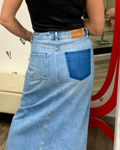 The Hart Slit Long Denim Skirt