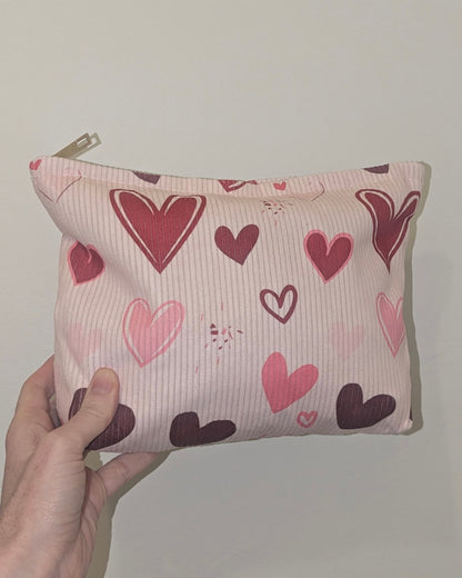 Pink + Red Heart Corduroy Cosmetic Bag