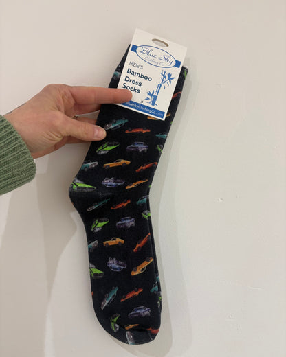 Blue Muscle Car Men's Bamboo Dress Socks 🍁