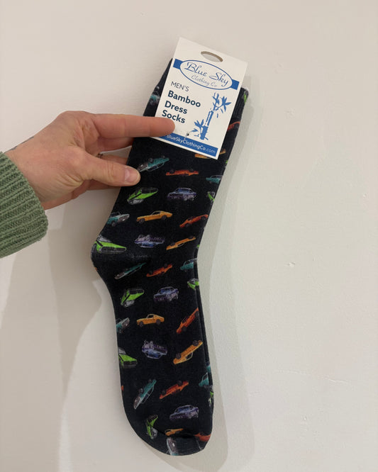 Blue Muscle Car Men's Bamboo Dress Socks 🍁