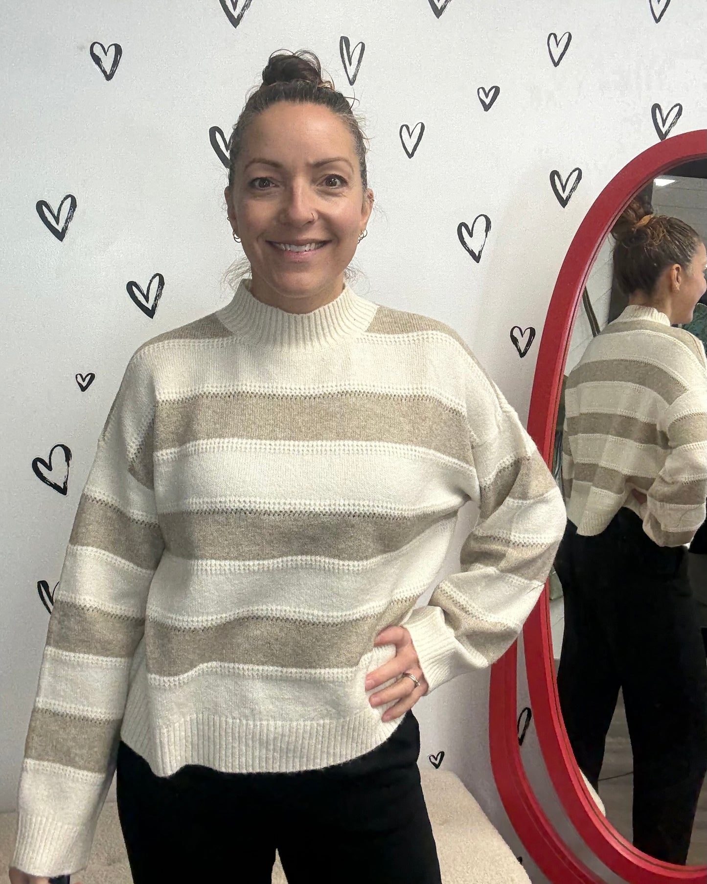 The Inez High Neck Stripe Knit Sweater