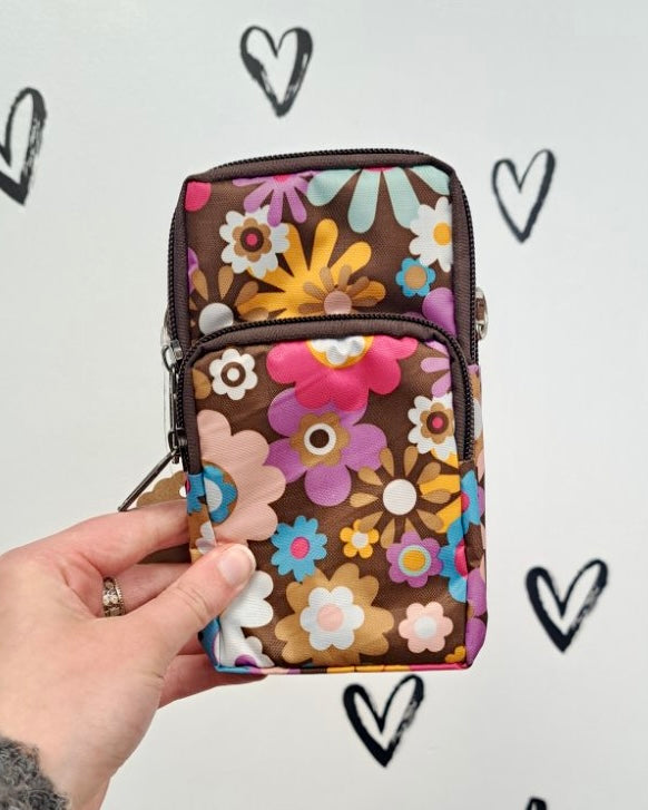 Mini Floral Crossbody + Arm Bag: Brown Collection