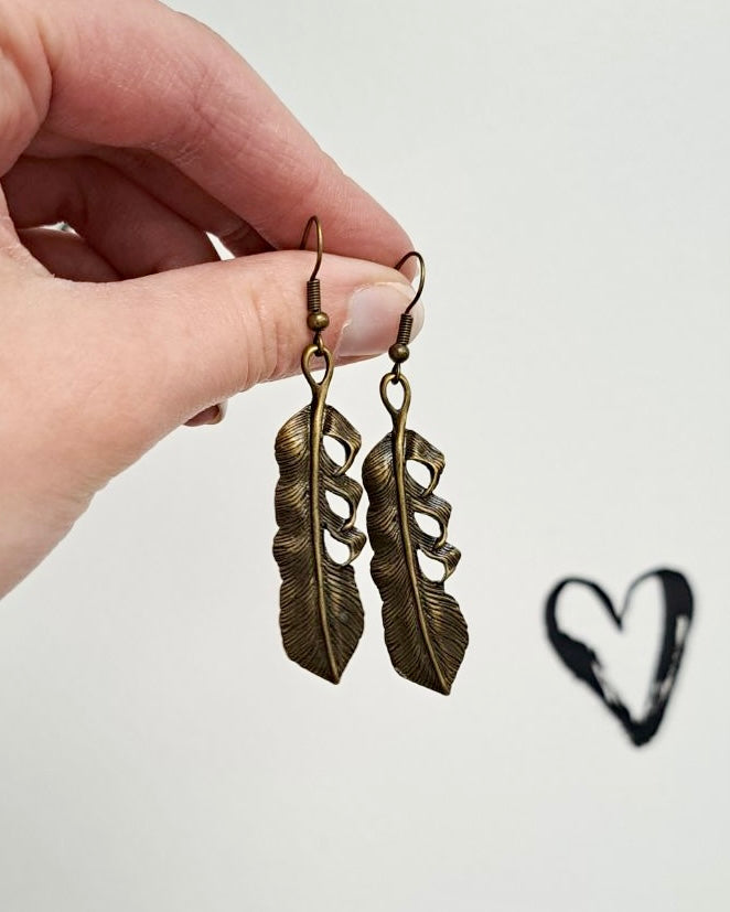 Feather Brass Earrings