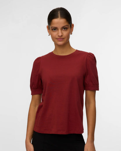 The Kerry Half Volume Sleeve Top: Russet Brown