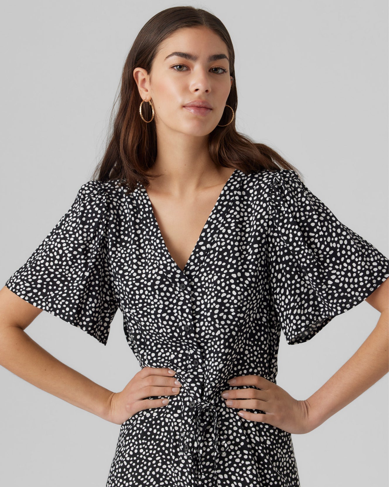The Alba Polka-Dot Short Sleeve Dress