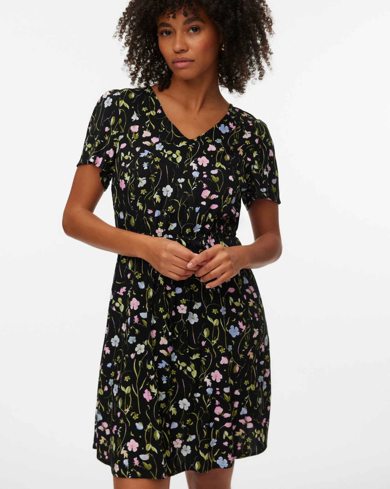 The Easy Joy Short Black Floral Shirt Dress