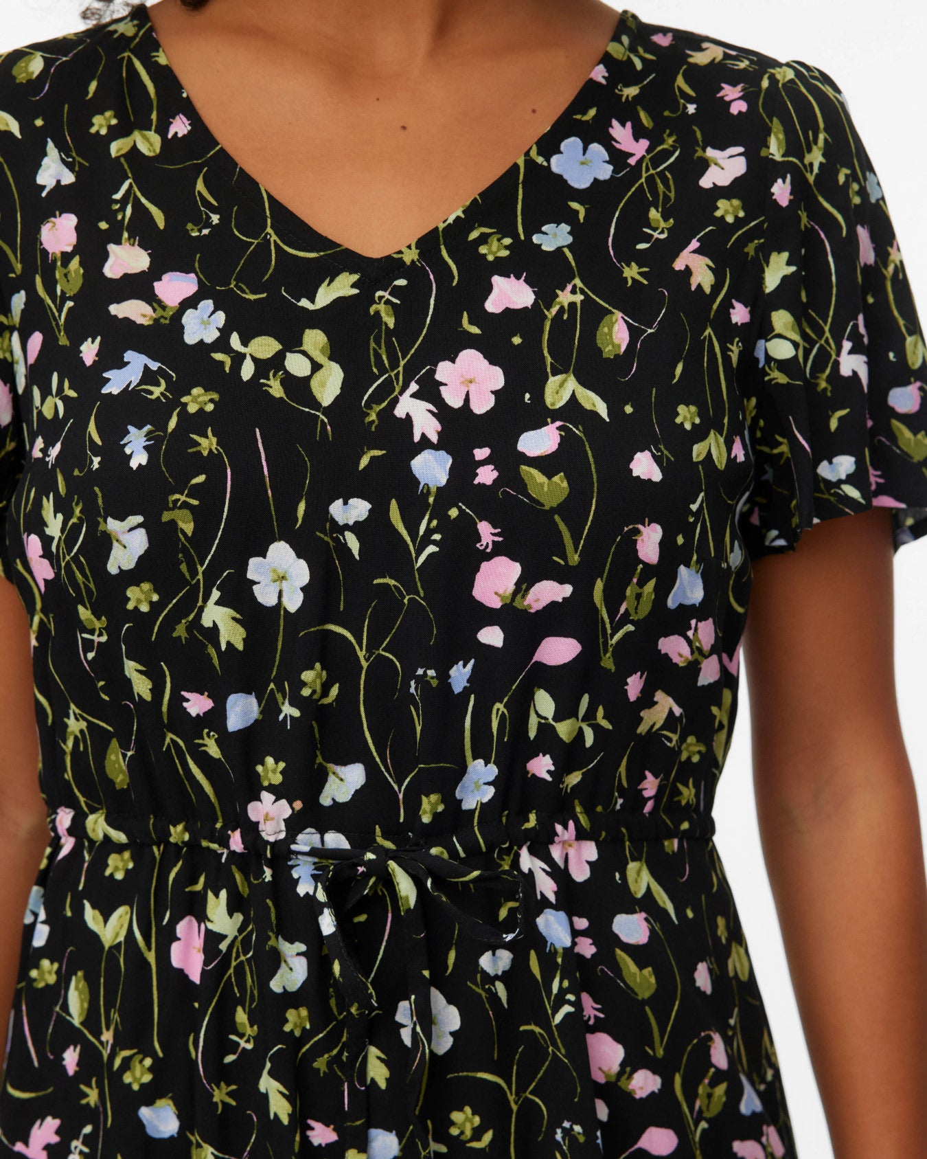 The Easy Joy Short Black Floral Shirt Dress