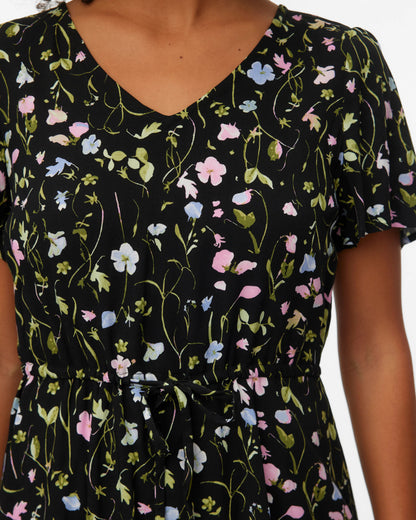 The Easy Joy Short Black Floral Shirt Dress